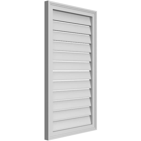 Vertical Surface Mount PVC Gable Vent: Functional, W/ 2W X 1-1/2P Brickmould Frame, 22W X 38H